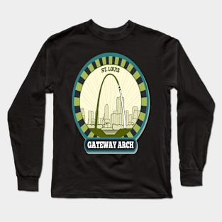 St. Louis- Gateway Arch Retro-Vintage Patch Long Sleeve T-Shirt